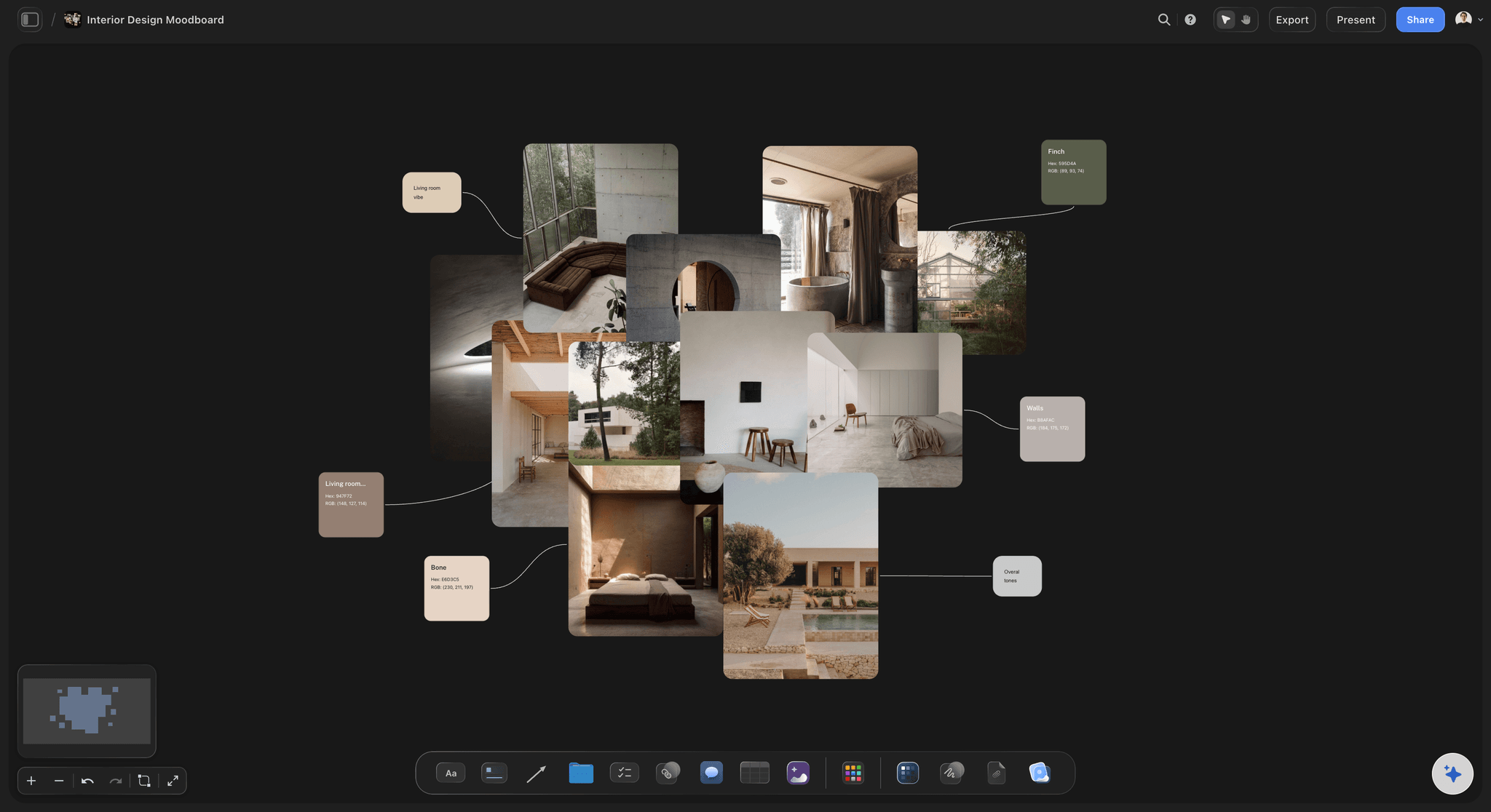 A listing board shared with the agent, with the shot list, references and prep notes